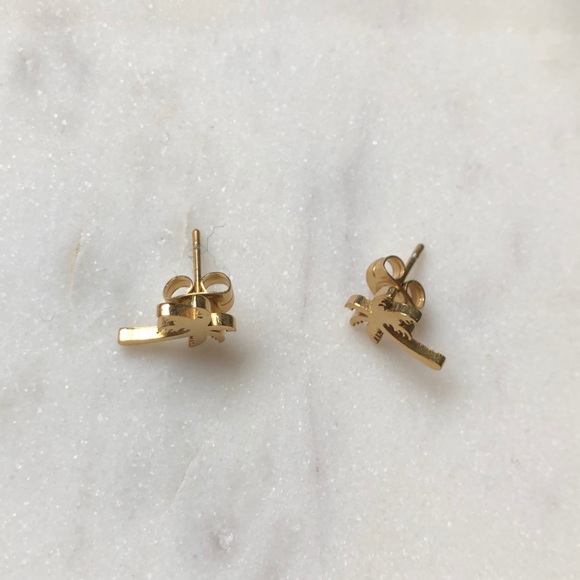 Palm Tree Gold Stud Earrings - Picture 3 of 5